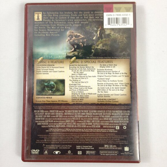 The Lord of the Rings - 2002 - The Two Towers - 2 Disc Set DVD - Used - Picture 2 of 4